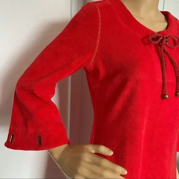 Boston Proper 3/4 Sleeve Red Grommet Terrycloth Tunic Mini Dress Size Small - Picture 4 of 16